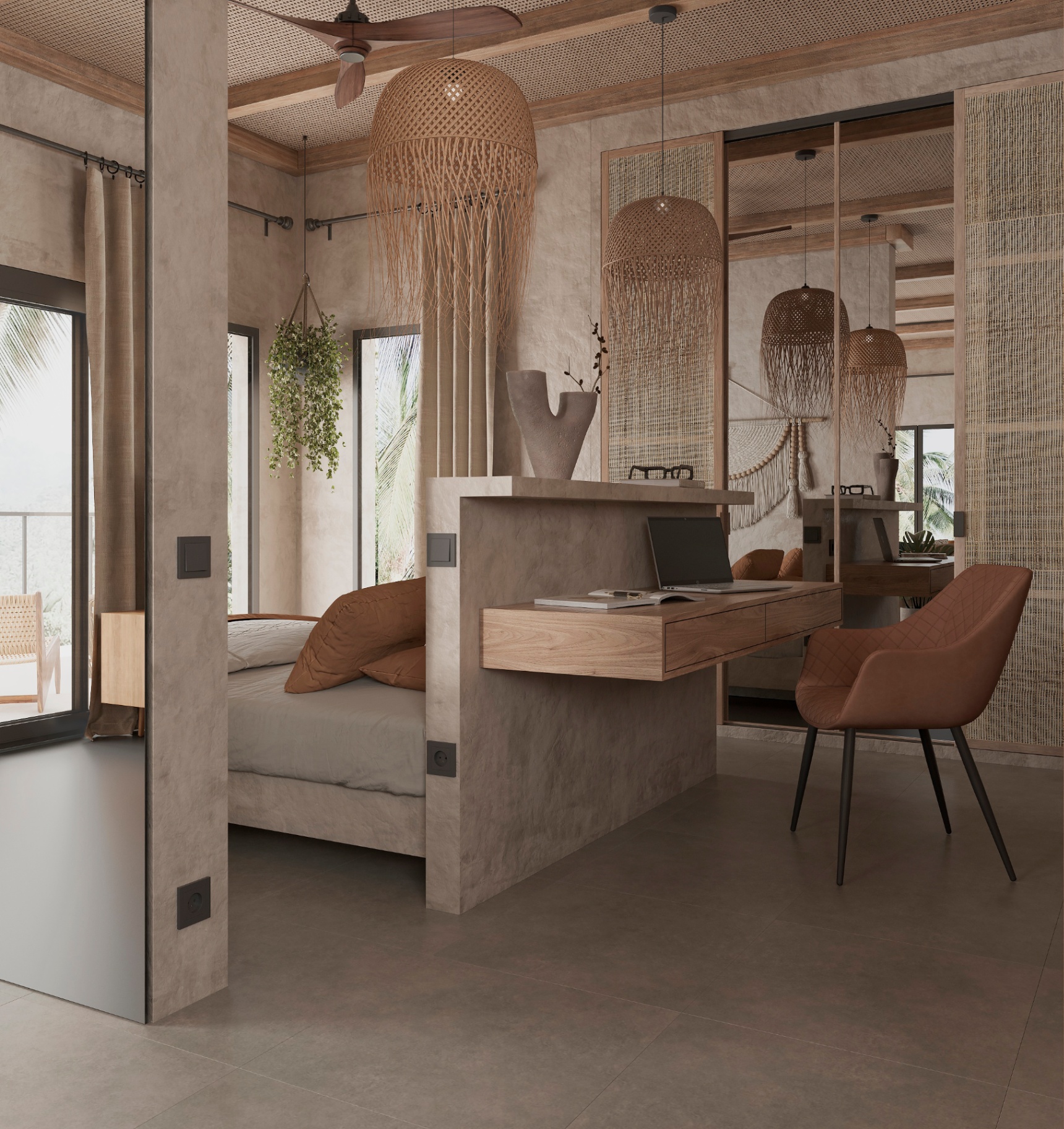 Bedroom with integrated home office